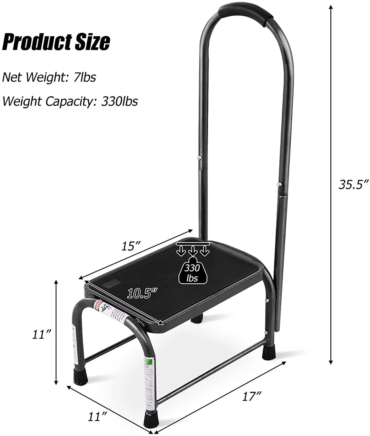 Heavy Duty Medical Step Stool with Handle & Non-Skid Rubber Platform, 330 Lbs Load Capacity D470