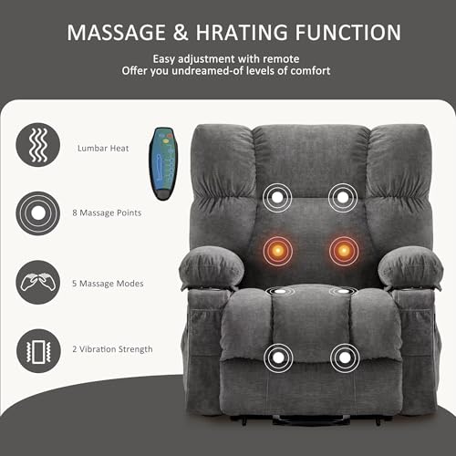 Gray Power Lift Recliner Chair with Heat and Massage V23315