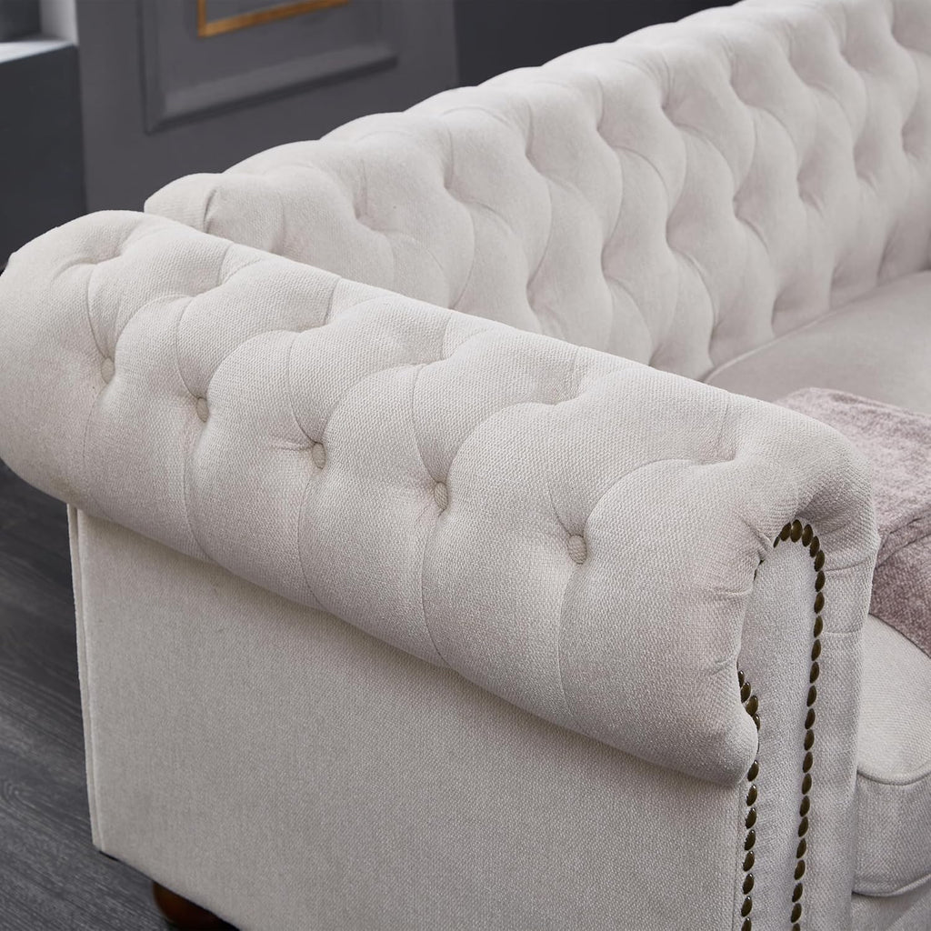 Beige Linen Chesterfield Sofa O903