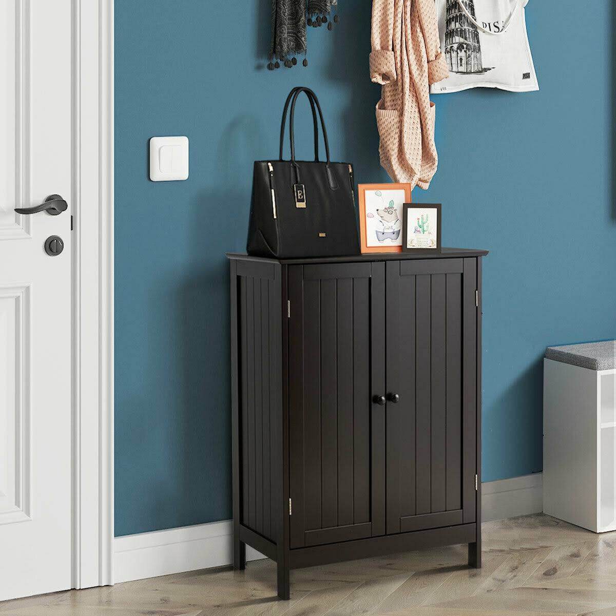 Brown Double Door Bathroom Floor Storage Cabinet F64470