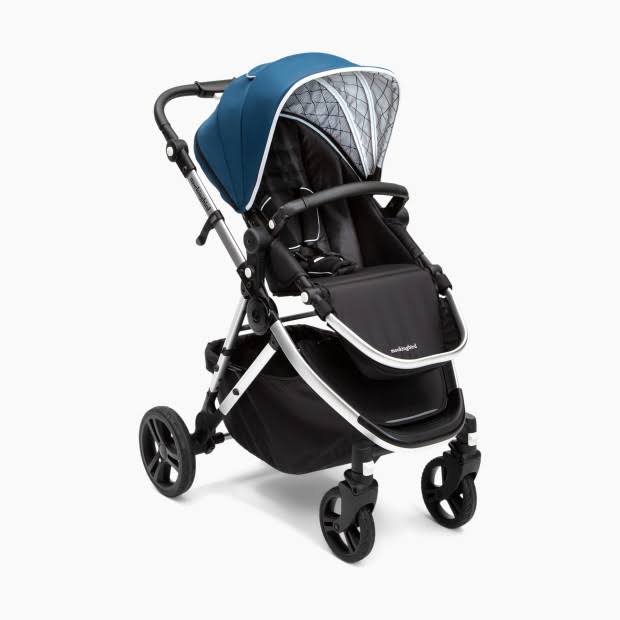 Single Stroller in Sea/Windowpane Canopy/Black Leather P5428