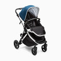 Single Stroller in Sea/Windowpane Canopy/Black Leather P5428