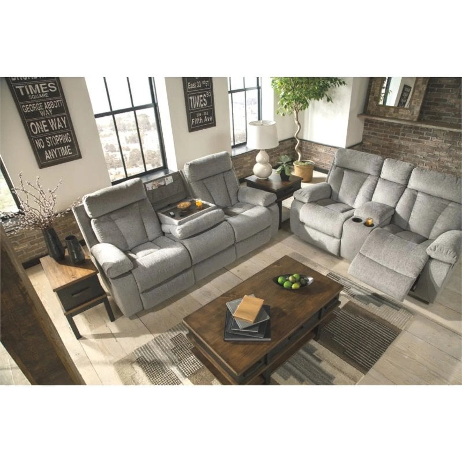 Contemporary Reclining Loveseat with Console in Fog N295148