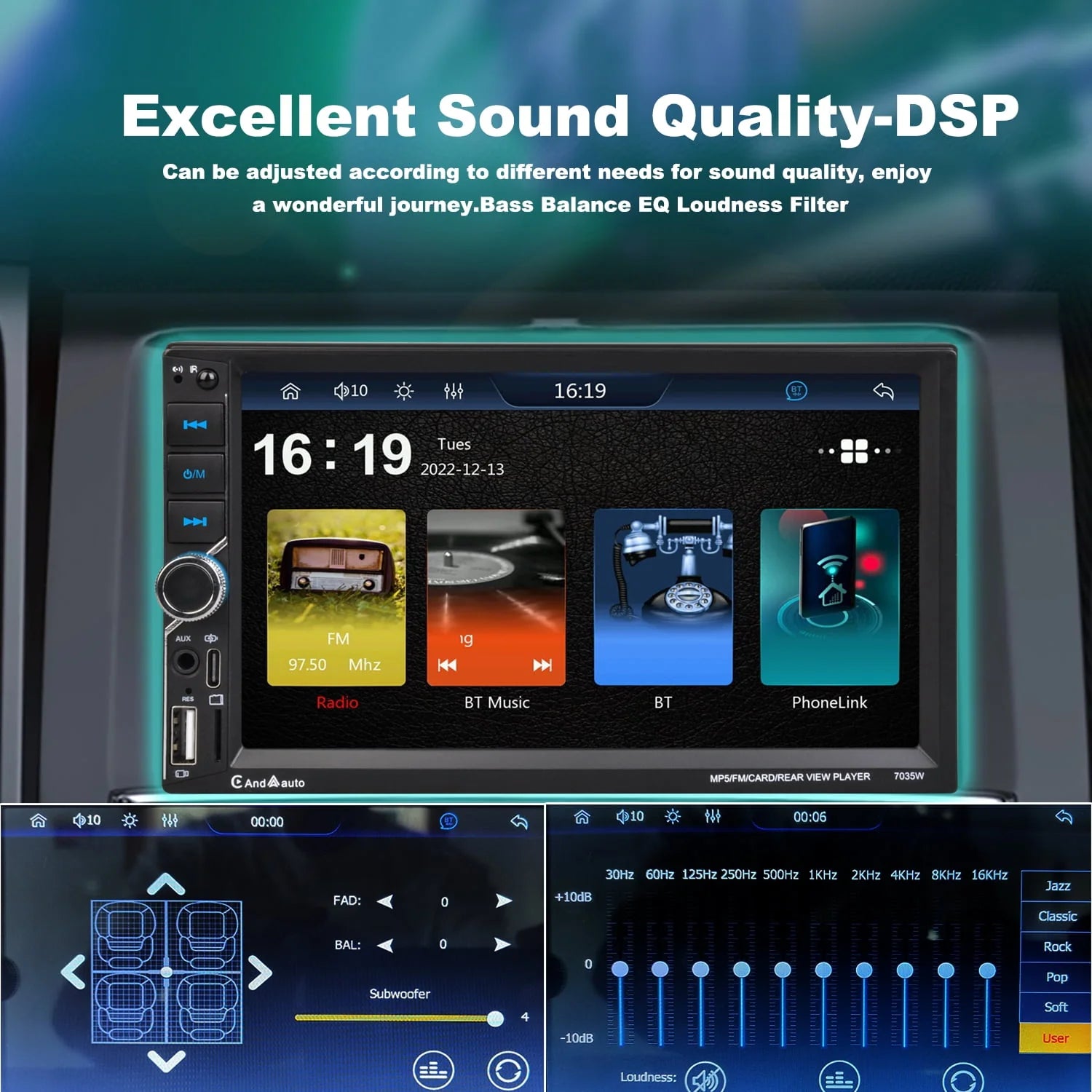Wireless Double Din Car Stereo 7 Touchscreen M36054