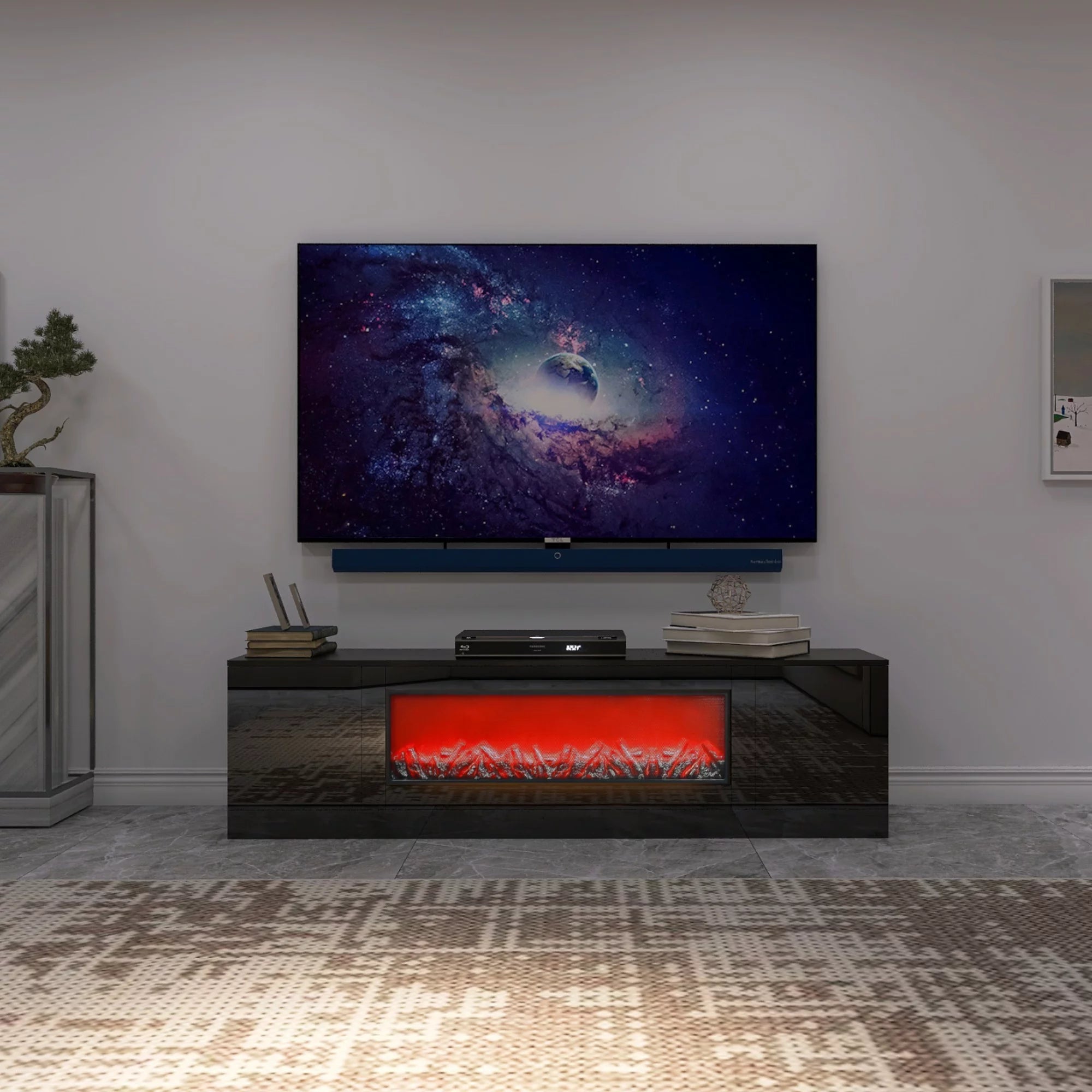 Black Electric Fireplace TV Stand G503224