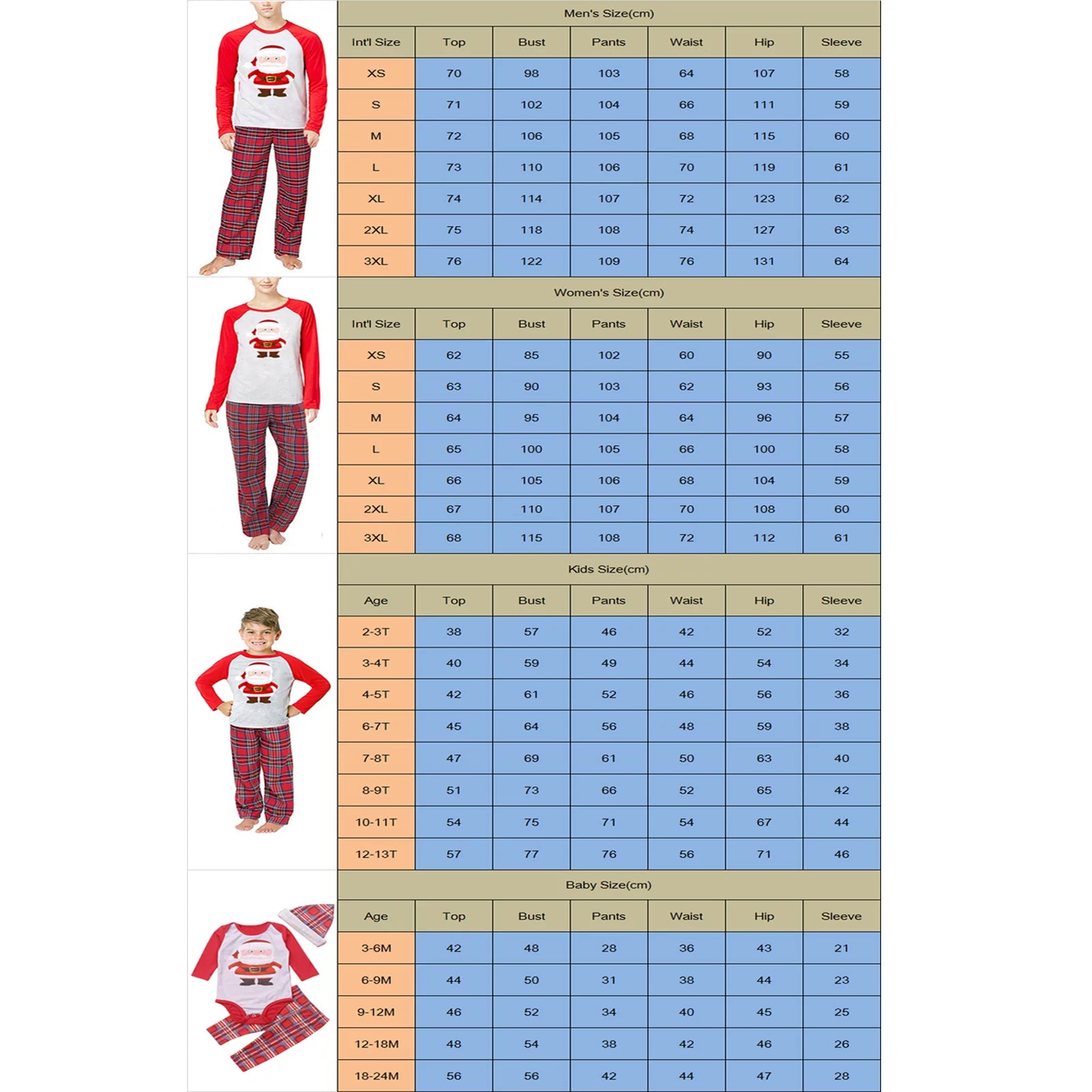 Christmas Family Matching Pajamas Set Santa Claus Plaid Sleepwear R72711