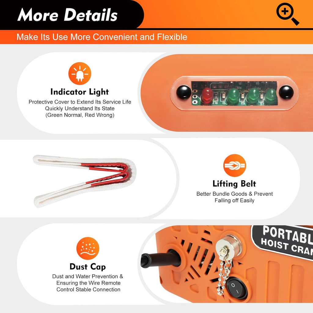 660LBS 110V 1500W Electric Hoist Winch with Wired and Wireless Remote Control Y255