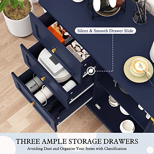Green Wooden Accent Cabinet with 3 Drawers and Door K38566