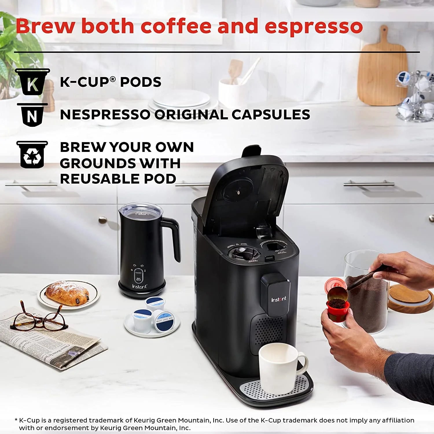 Dual Pod 2-in-1 Coffee Maker and Espresso Maker with Reusable Ground Coffee Pod W8383