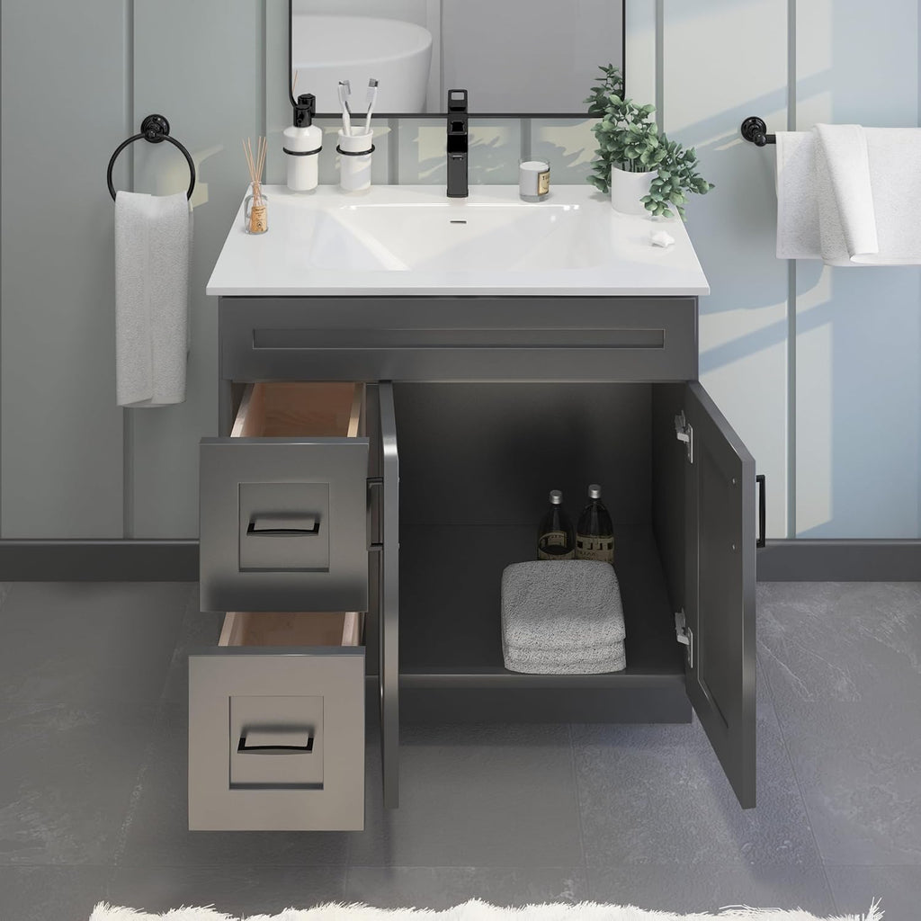 Gray Shaker Bathroom Vanity Sink Base with Drawers 36 in Cabinet N223