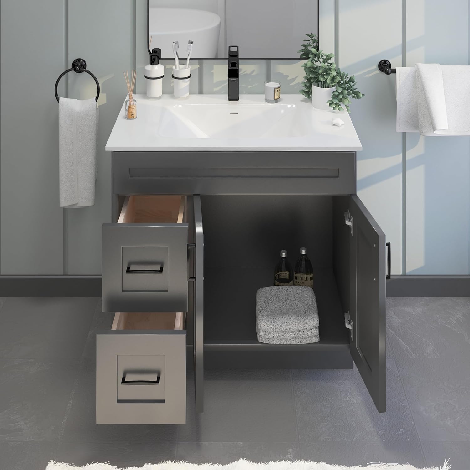 Gray Shaker Bathroom Vanity Sink Base with Drawers 36 in Cabinet N223