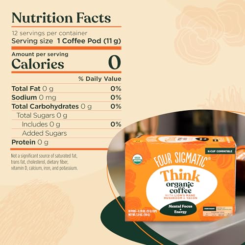 Organic Dark Roast Coffee with Lion’s Mane Mushroom Powder, 24 Count V338554