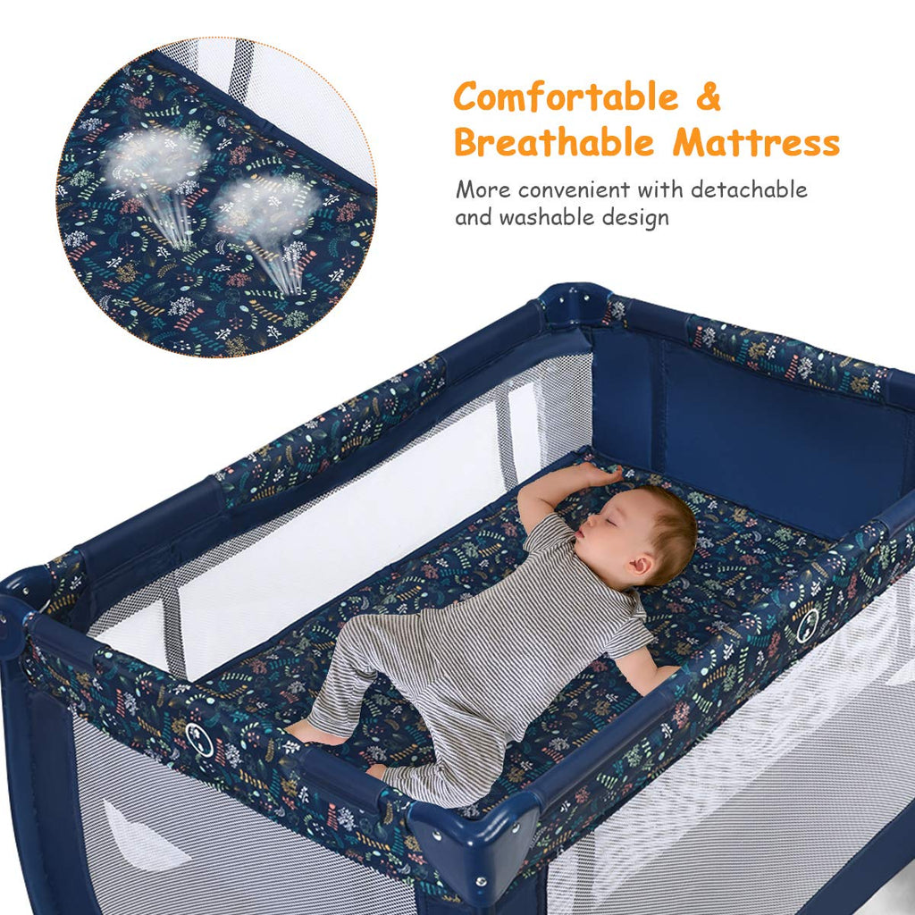 Blue Foldable Baby Playard with Bassinet and Carry Bag B737