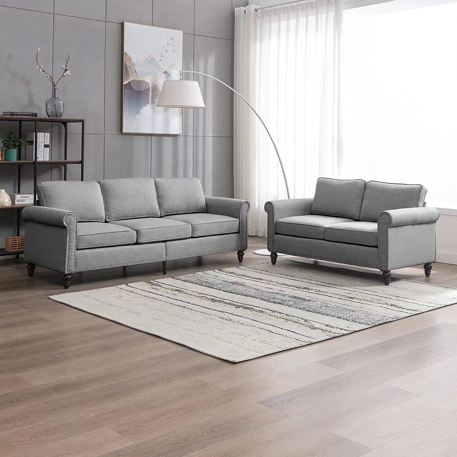 2 Piece Soft Sofa Loveseat Set, Light Grey P564