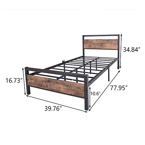 Queen Size Metal Platform Bed Frame with Wooden Headboard and Footboard, Black L37304