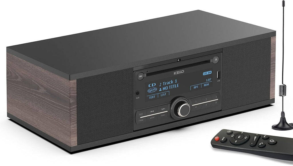 Retro CD Player with Speakers Wooden Stereo System Bluetooth Receiver FM/AM Radio Tuner USB AUX Q358894