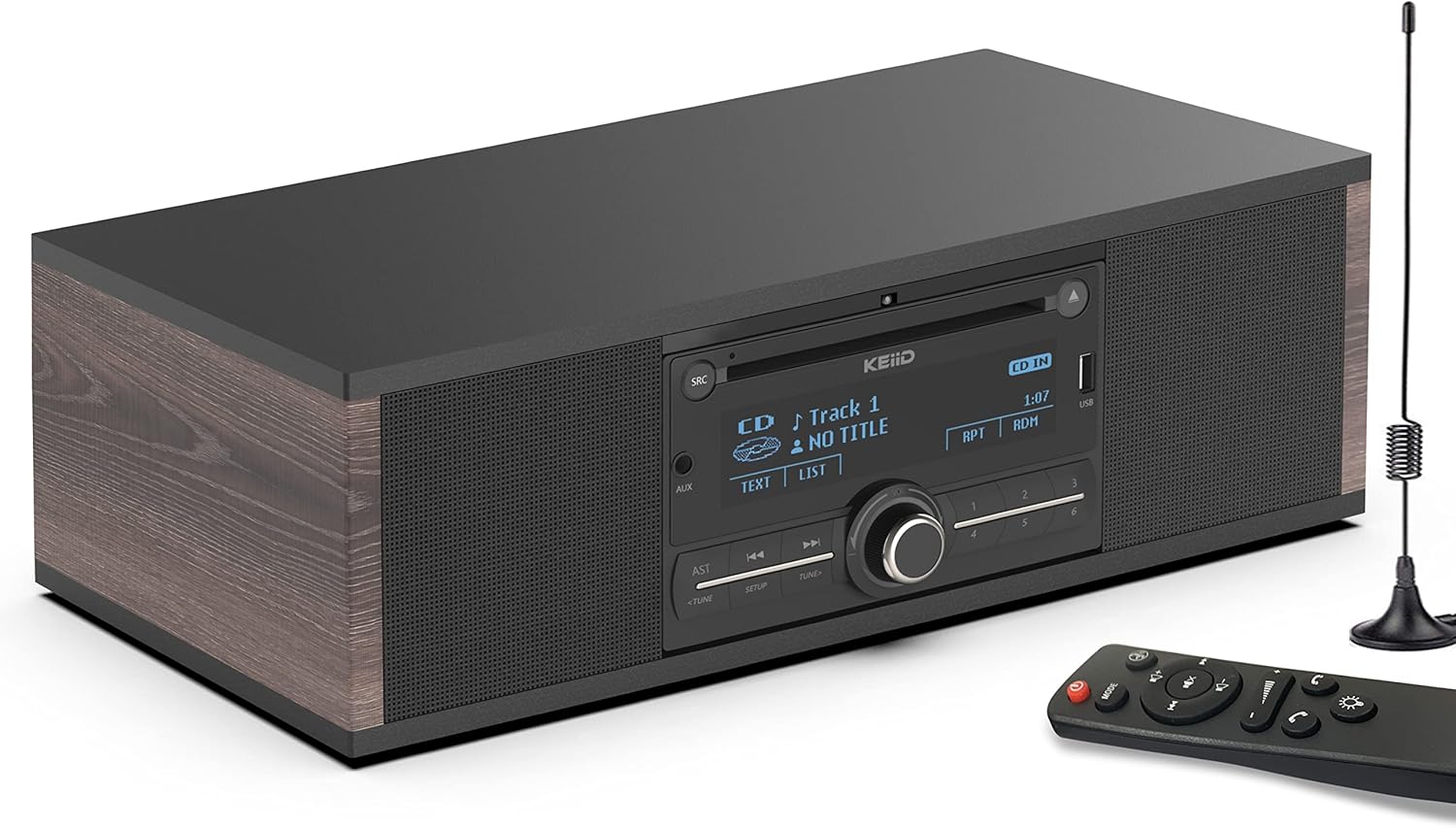 Retro CD Player with Speakers Wooden Stereo System Bluetooth Receiver FM/AM Radio Tuner USB AUX Q358894