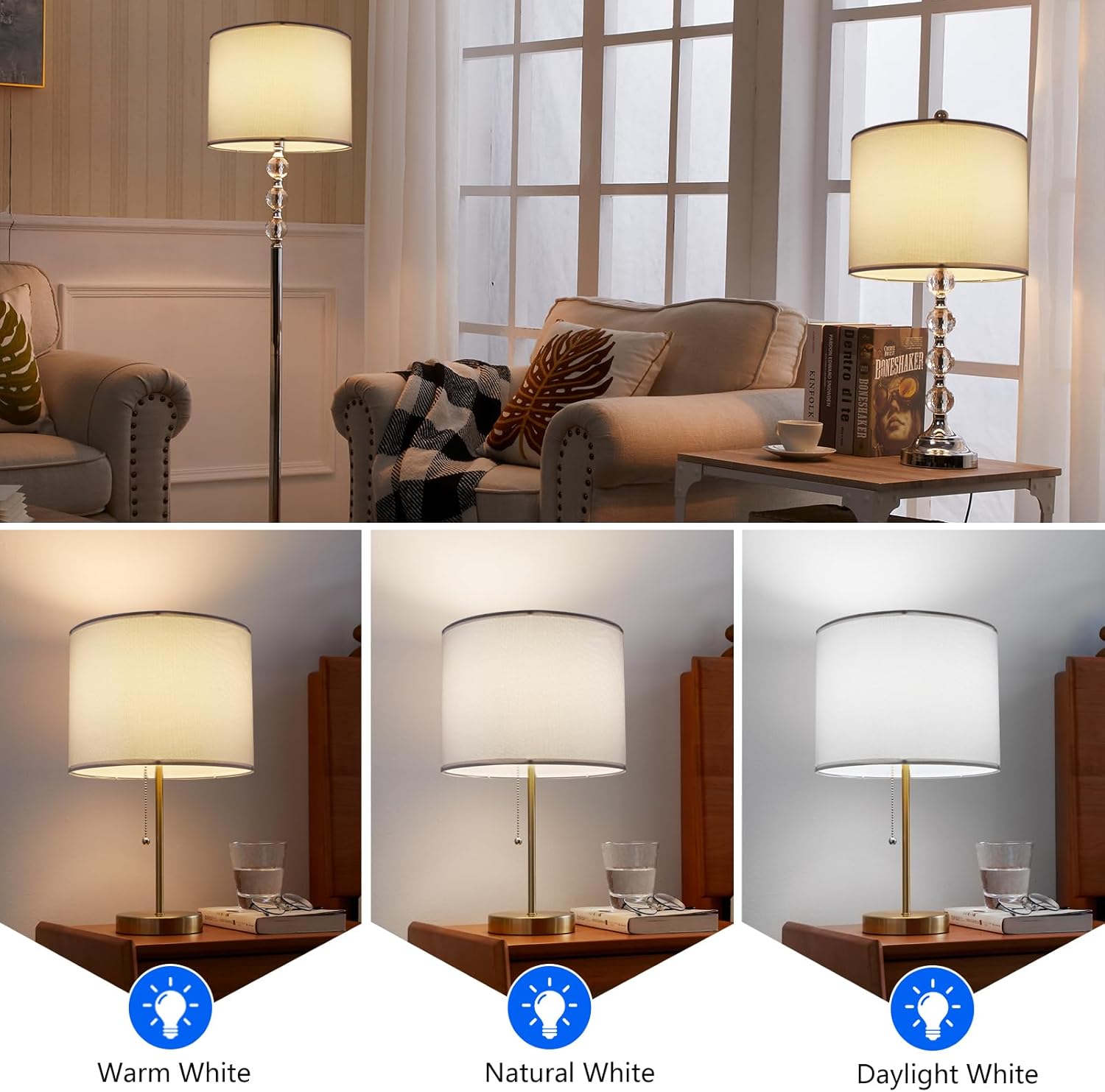 Set of 2 White Fabric Drum Lamp Shades, 12" x 12" x 8" J134