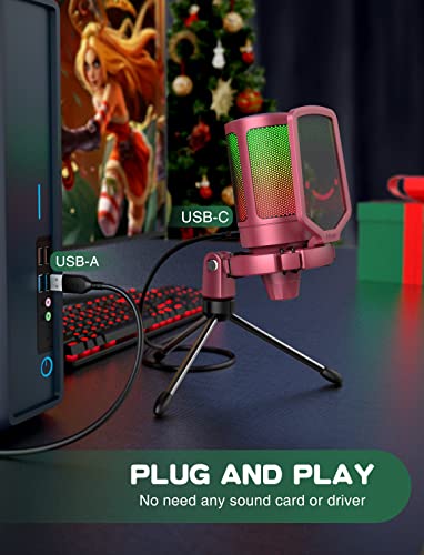 Gaming USB Microphone with Quick Mute, RGB Indicator, Tripod Stand, Pop Filter, Shock Mount, Gain Control X251993