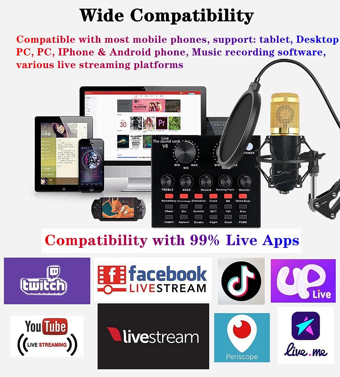 Podcast Equipment Bundle with Voice Changer Live Sound Card Audio Interface Pack of 2 Y52459