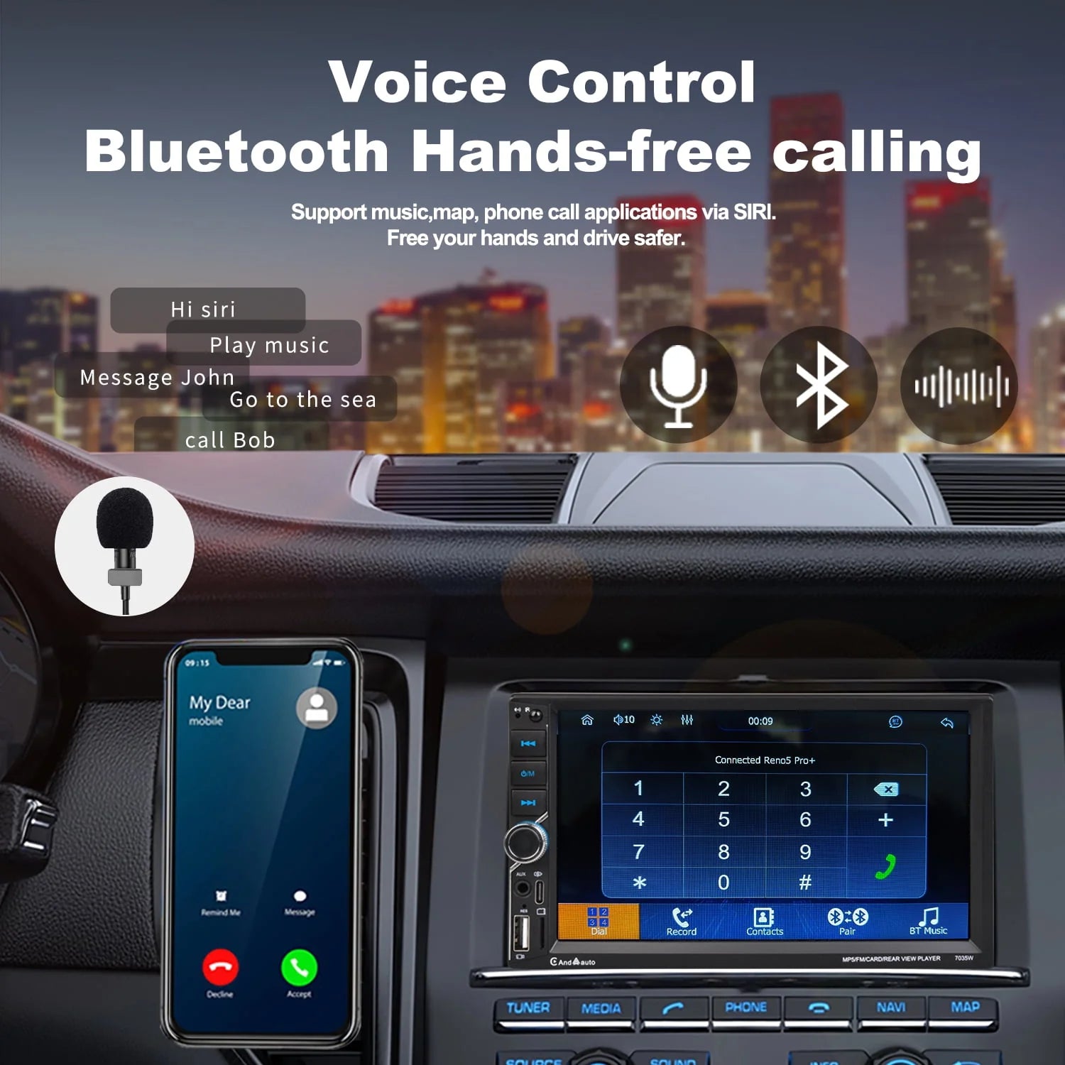 Wireless Double Din Car Stereo 7 Touchscreen M36054