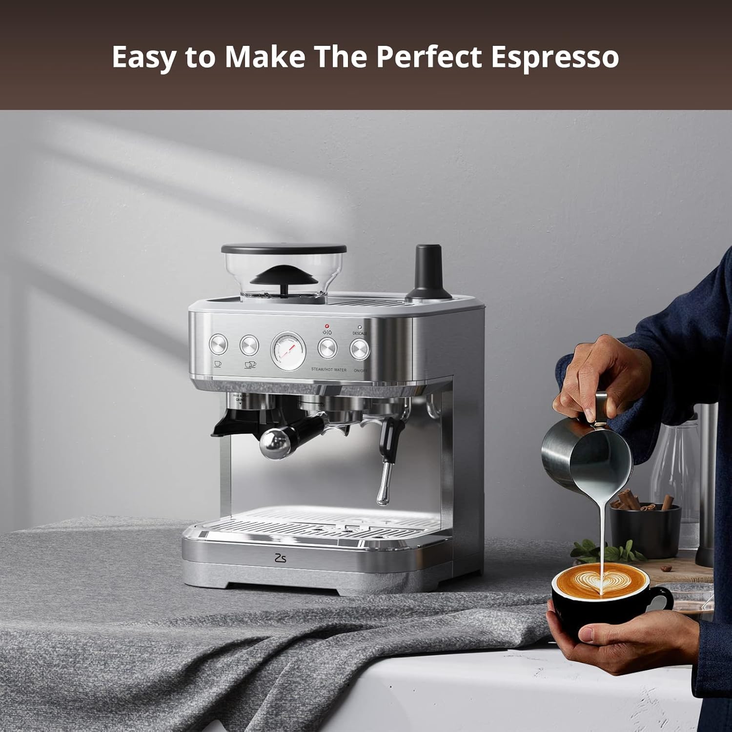 15 Bar Automatic Espresso Coffee Maker with Grinder and Milk Frother P2882