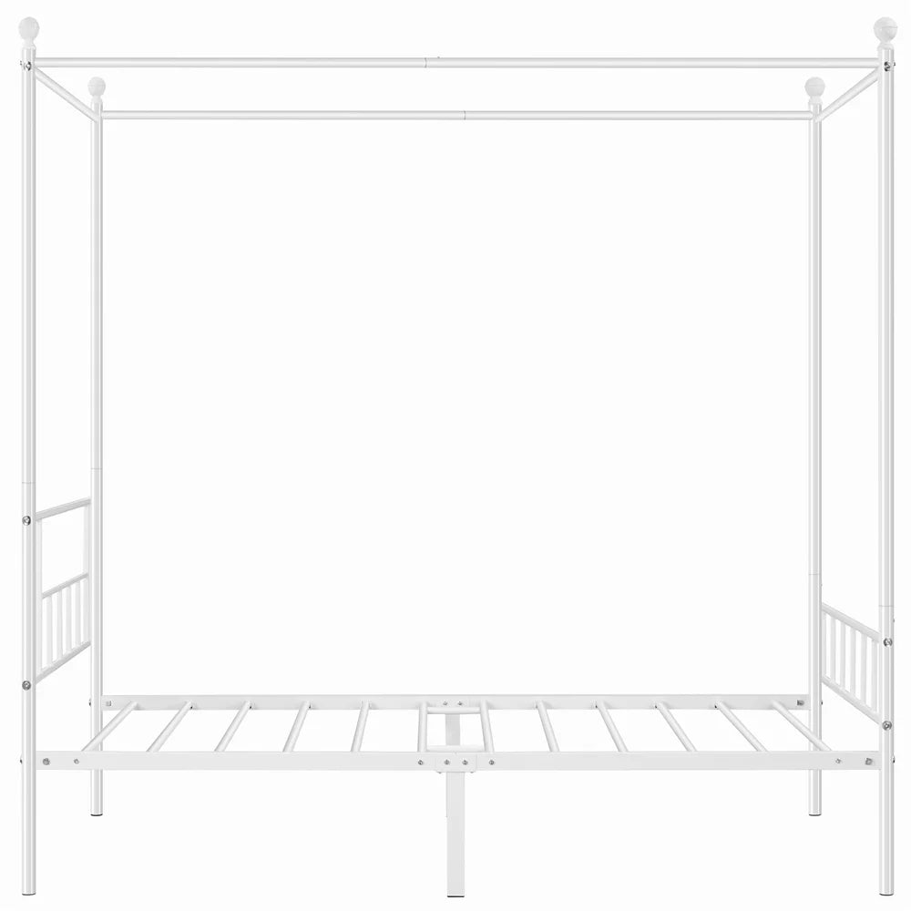 White Twin Metal Canopy Bed Frame with Headboard and Footboard G966182