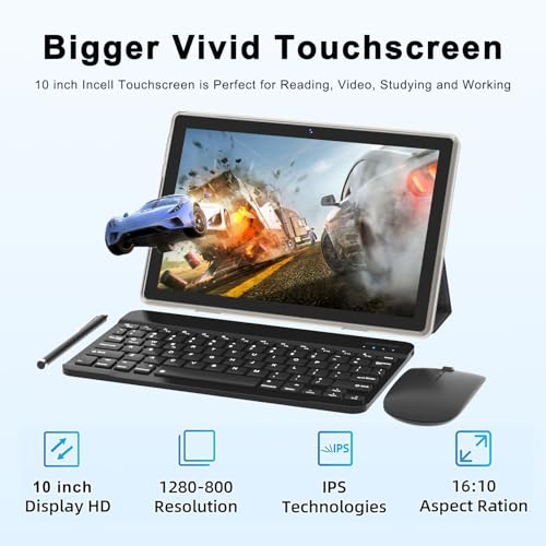 10.1 Inch Android Tablet with Keyboard Mouse Case Stylus 64GB ROM 8GB RAM L990124