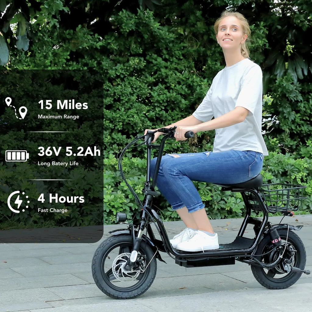 Black 500W Electric Scooter with Seat, 14" Tires, 20 MPH Max, 15 Miles Range O367412