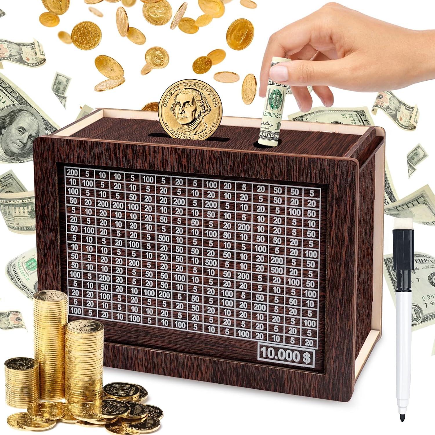 Wooden Cash Vault Savings Box with Counter B751