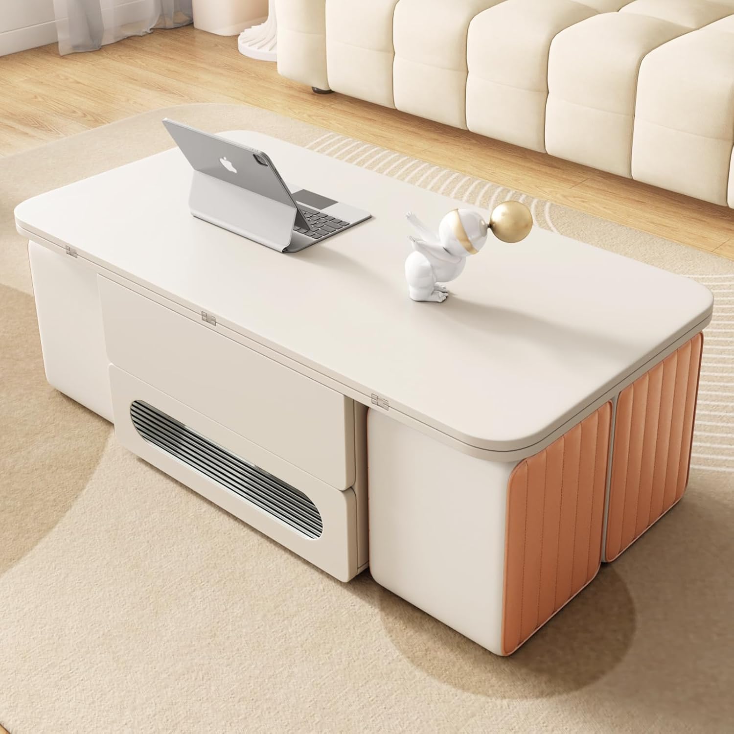White Lift Top Coffee Table with 4 Stools K726681