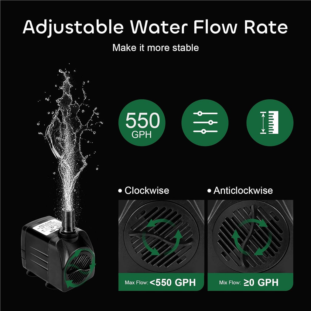 550GPH Submersible Pump with 3 Nozzles Black Q1782