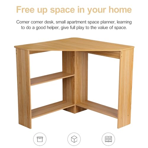 Light Brown Corner Desk with Drawers and Open Shelves R984696