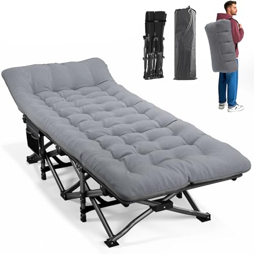 Camping Cot with Cushion Portable Folding Bed (Gray) C110