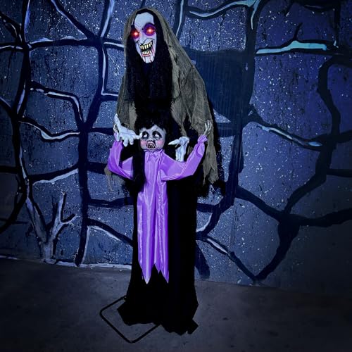 5.25-ft. Standing Gravekeeper Animatronic with Red LED Eyes and Sound Effects W73160