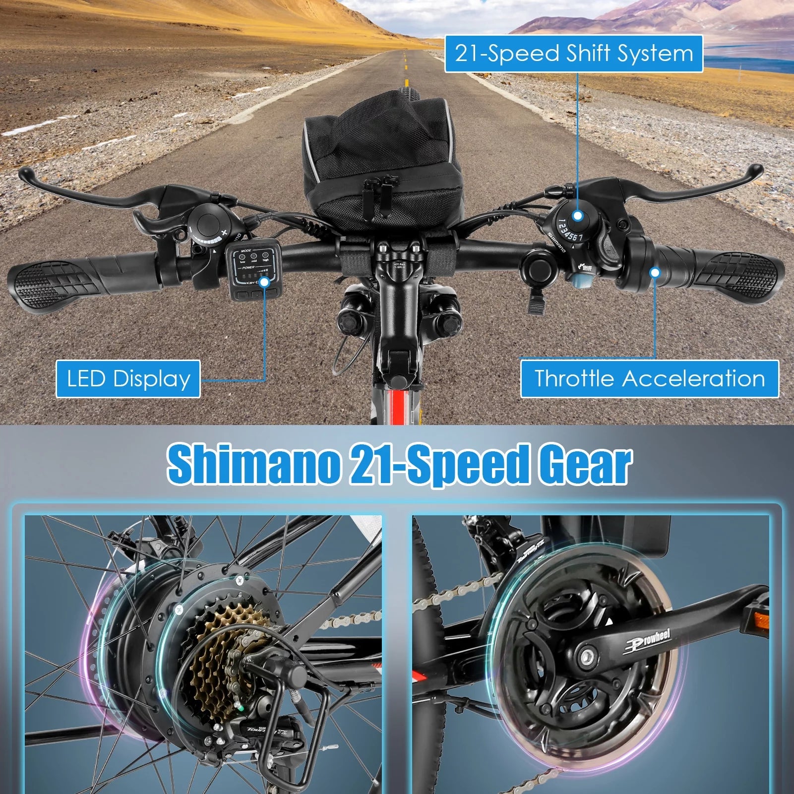 500W 26" Electric Folding Mountain Bike with 48V 7.8Ah Battery, 21 Speed, Full Suspension V81526