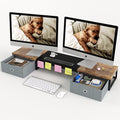 White 39Inch Wooden Dual Monitor Stand Riser with 2 Drawers N14683