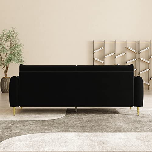 85 in 3-Seat Velvet Couch with Solid Wood Frame, 2 Pillows, Gold Legs Q25644