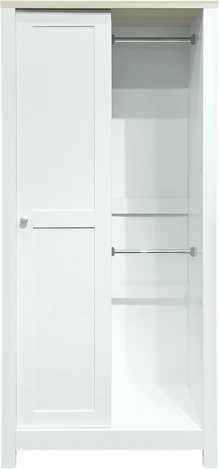 White Freestanding Wooden Wardrobe with 1 Sliding Door and 2 Drawers S1154