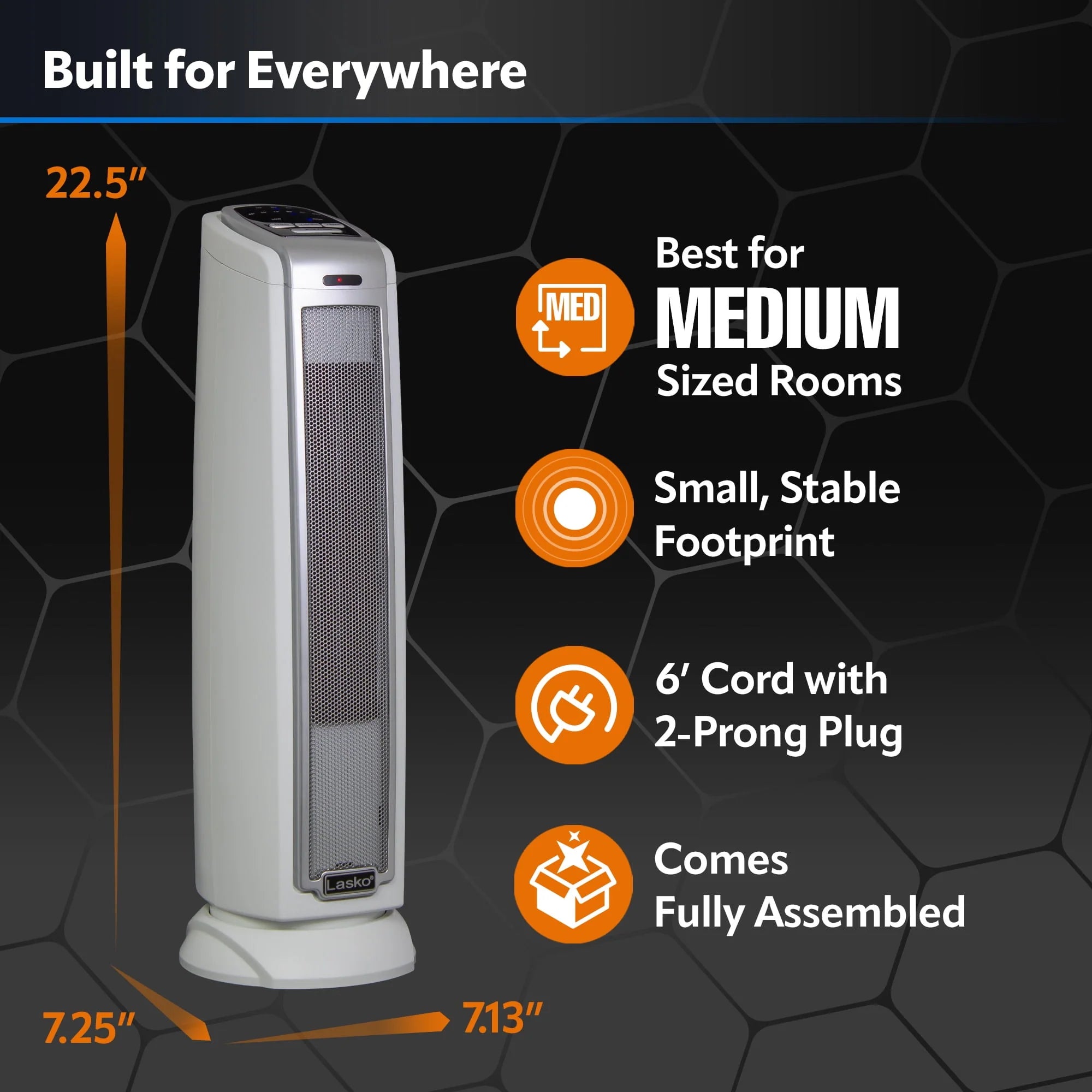 22.5 1500W Electric Oscillating Ceramic Tower Space Heater Black Y577531