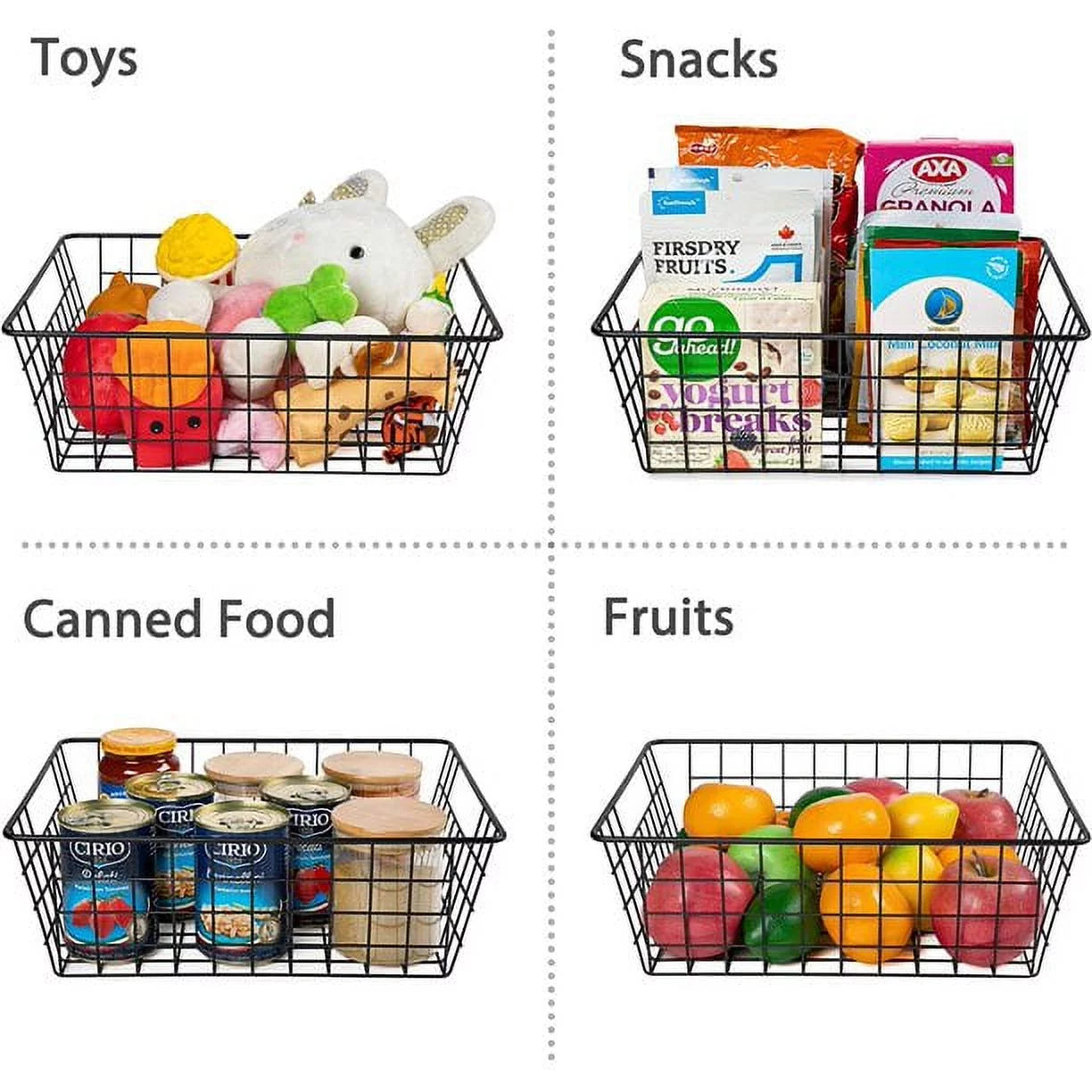 4 Pack Black Metal Wire Storage Baskets with Handles U980