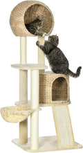Beige Cat Tree with Cat Condo, Hammock, Perches, Scratching Posts, Ramp F632