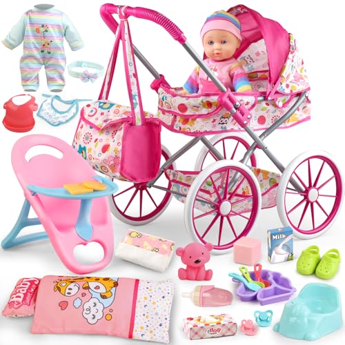 24 PCS Baby Doll Stroller Set with Doll Clothes U647