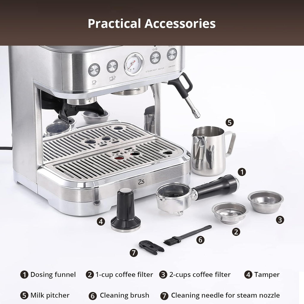 15 Bar Automatic Espresso Coffee Maker with Grinder and Milk Frother P2882