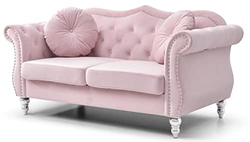 Pink Velvet Loveseat W73244