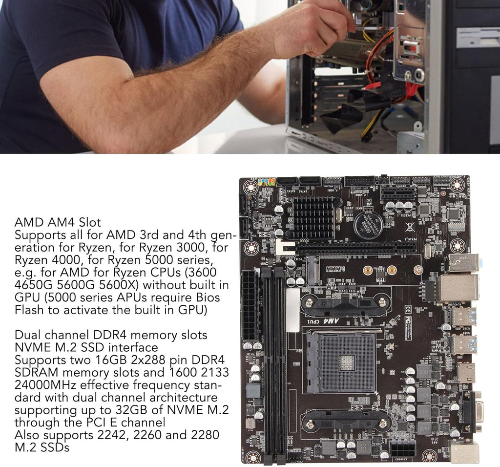 AMD A520 M ATX Motherboard, AM4 M.2 NVME USB3.0 Dual Channel DDR4 Memory PCIe X16 SATA 6Gbs Desktop Motherboard Z980797