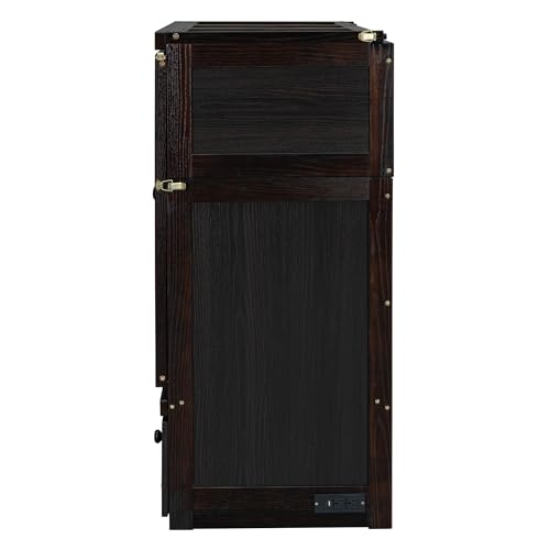 Full Murphy Bed with USB Charging Station and Large Drawer, Wooden Full Size Bed Wall Bed with Storage, Espresso N534511