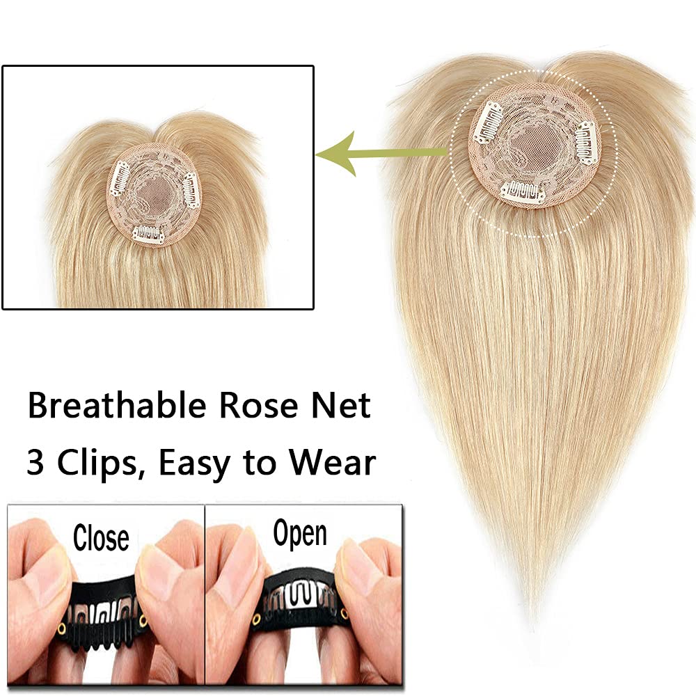 100% Real Human Hair Topper with Wispy Bangs Mono Base Crown Topper C41364