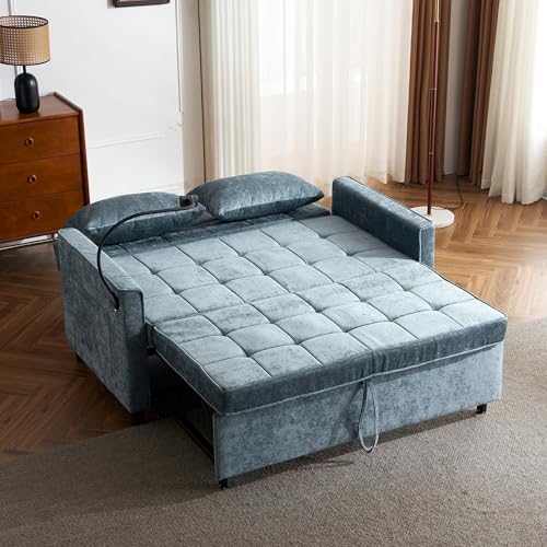3 in 1 Convertible Sleeper Sofa Bed Futon Couch with USB Ports Brown V133023