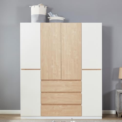 White 4 Door 3 Drawer Wooden Wardrobe Closet Cabinet W300